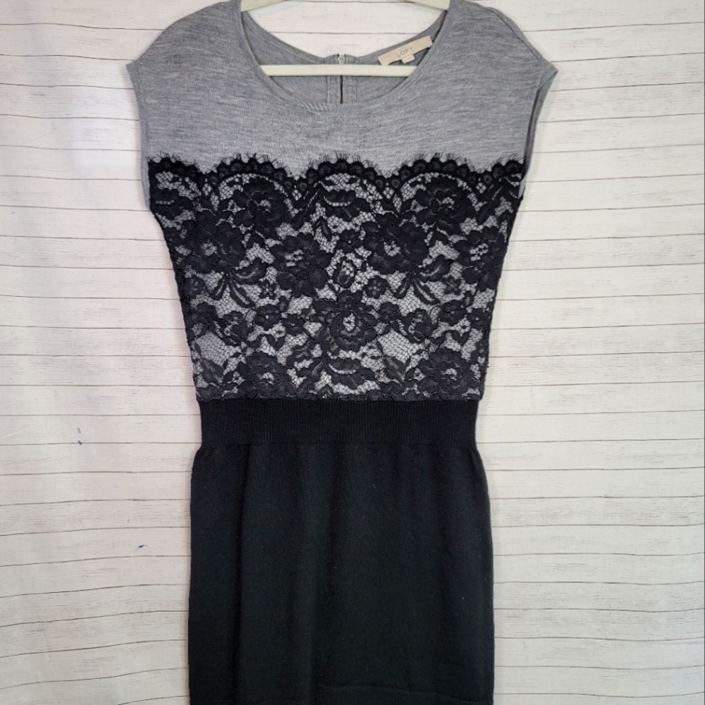 Loft Merino Wool Blend Lace Detail Sweater Dress, Sz Xs
